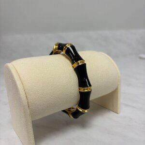 *LIKE NEW* Julie Voss Black & Gold Enamel Bamboo Bangle Bracelet